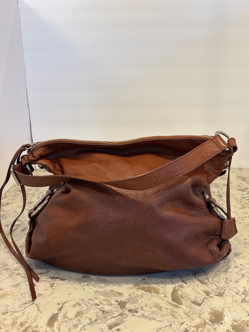 Vintage Banana Republic Slouchy Brown Leather Hobo Handbag Silvertone Hardware